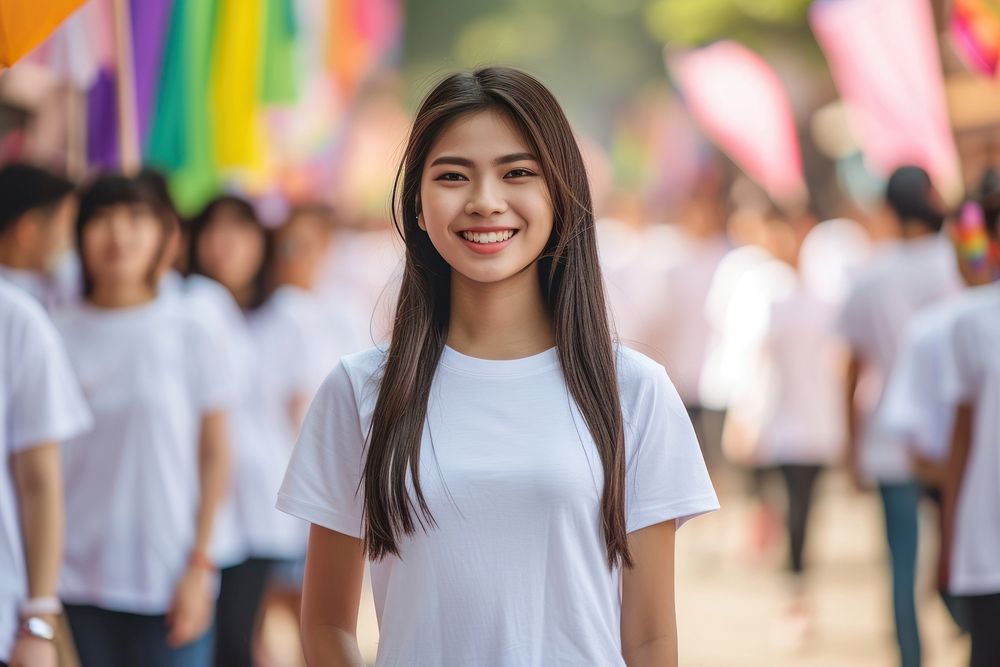 South east asian teen women standing smiling portrait smile architecture.