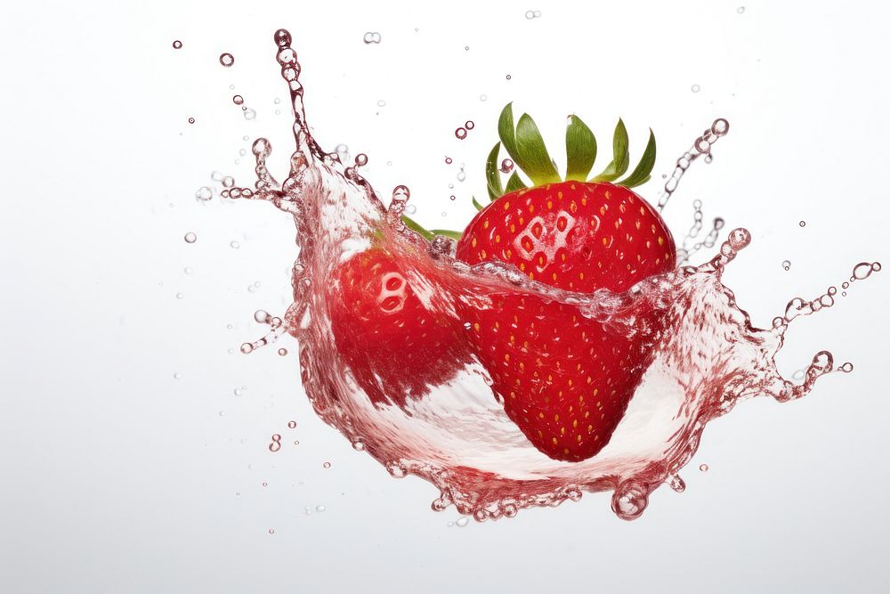Strawberry with splash falling fruit plant.