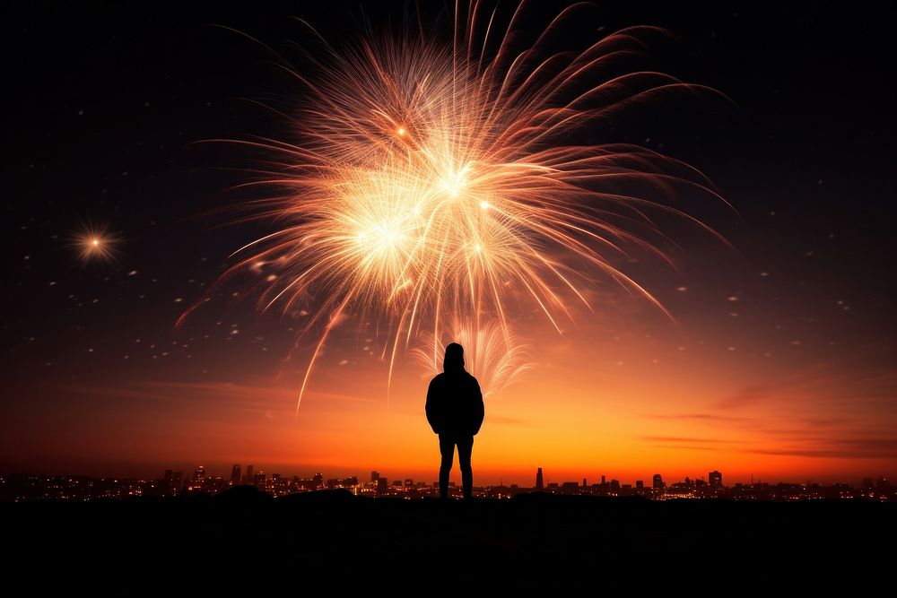 Photography of firework radiant silhouette astronomy fireworks outdoors.