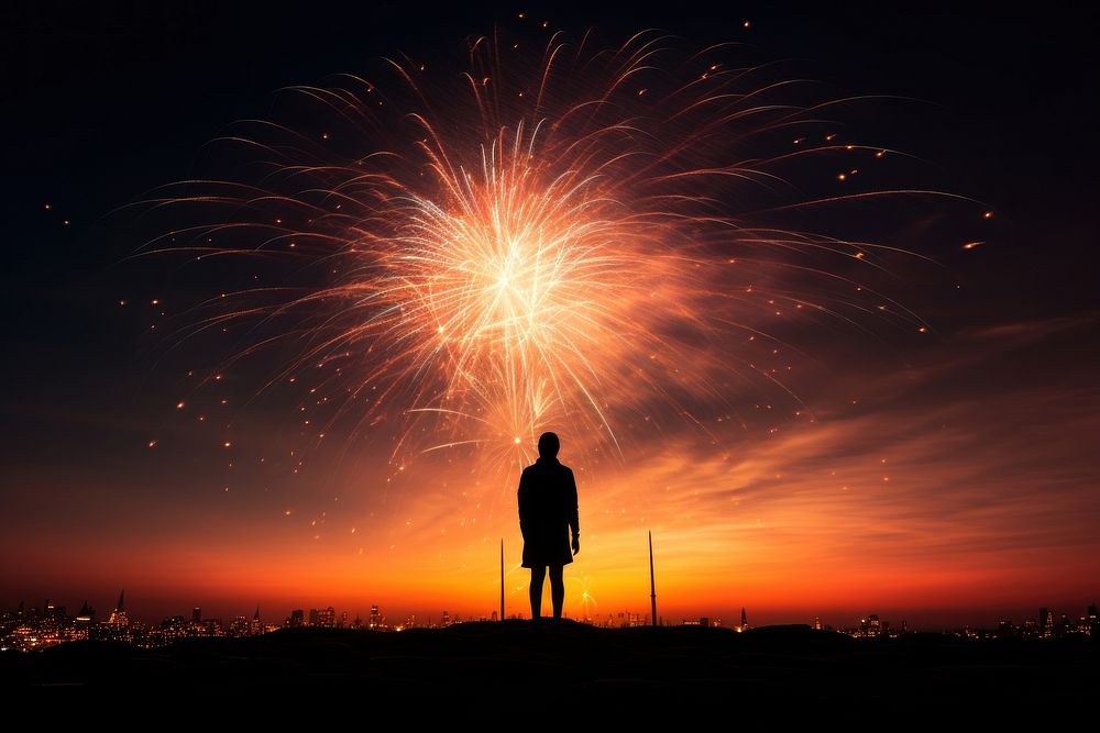 Photography of firework radiant silhouette fireworks outdoors nature.
