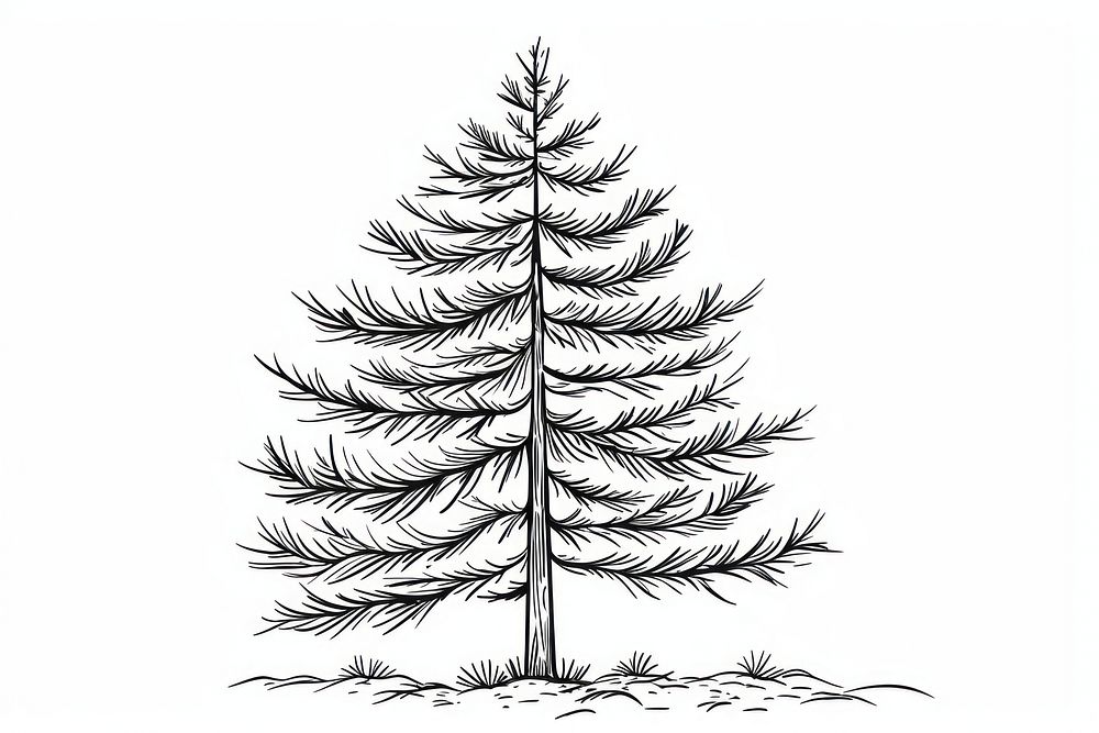 Pine tree outline sketch drawing plant white.