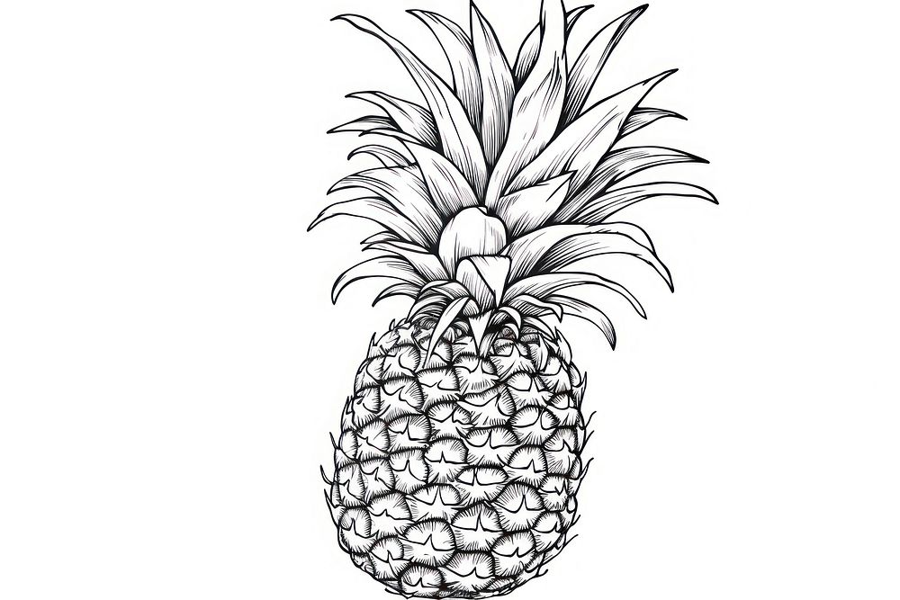 Pineapple outline sketch fruit plant white background.