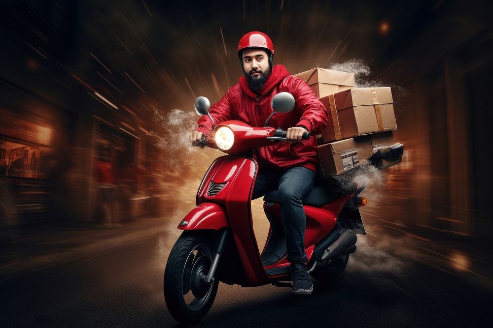 Delivery man delivering food motorcycle portrait vehicle.