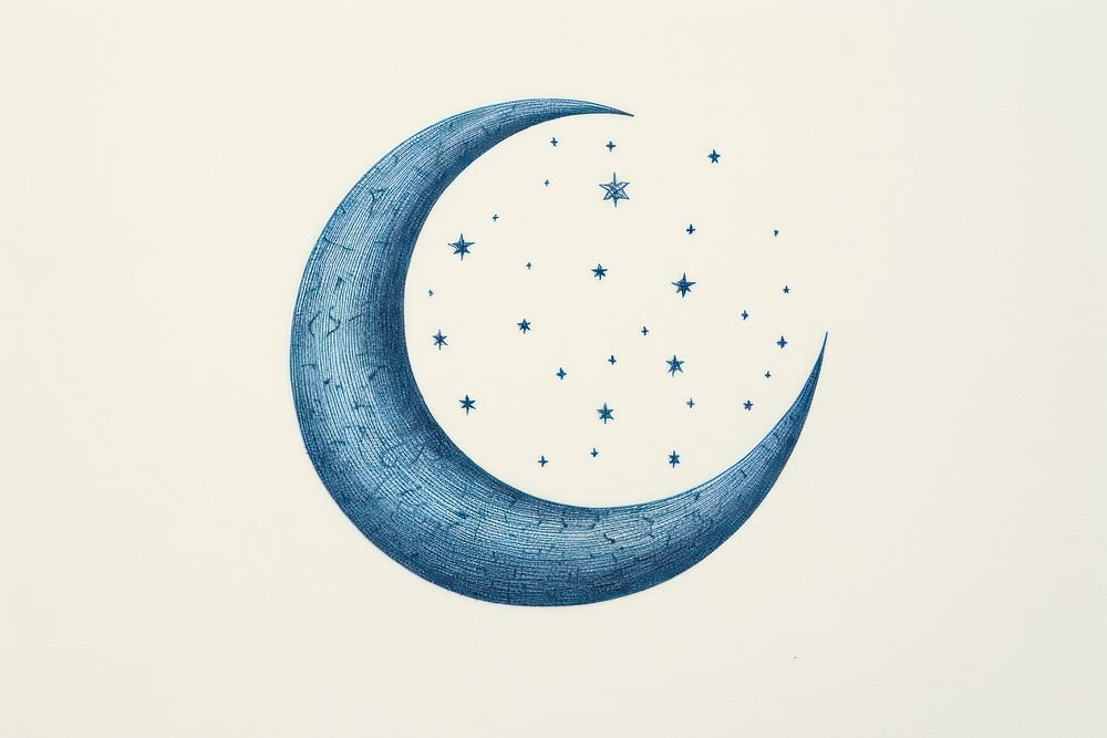 Vintage drawing crescent moon astronomy space night.