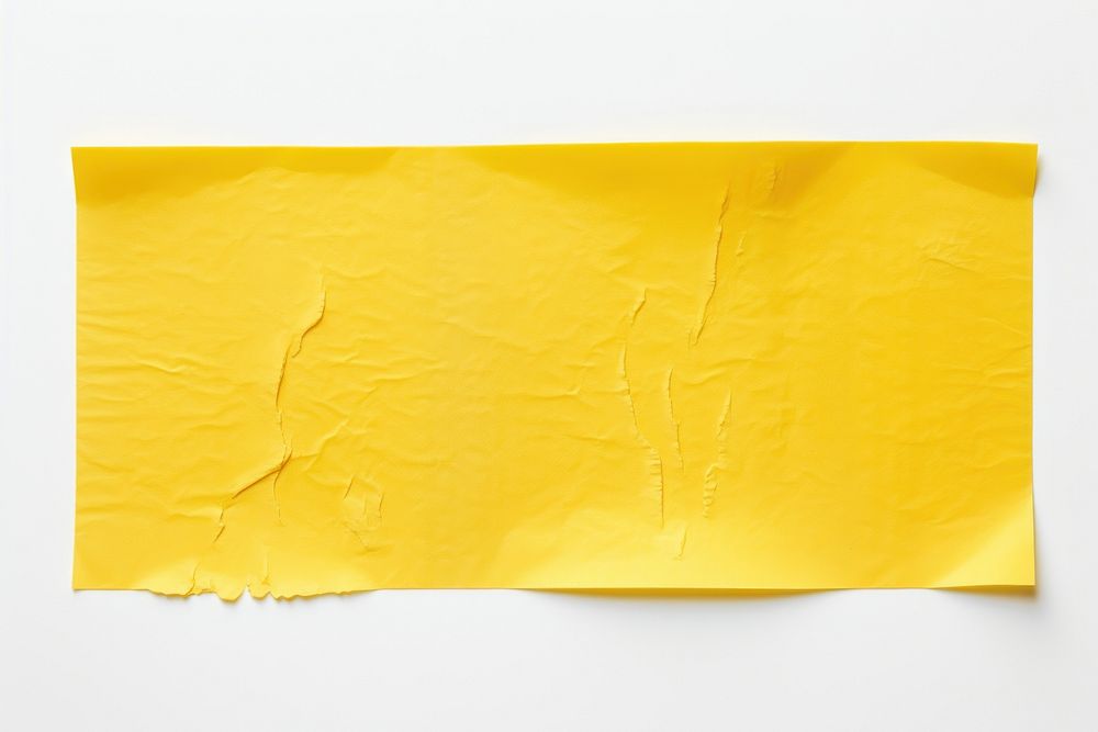 Piece of yellow paper adhesive strip backgrounds white background crumpled.