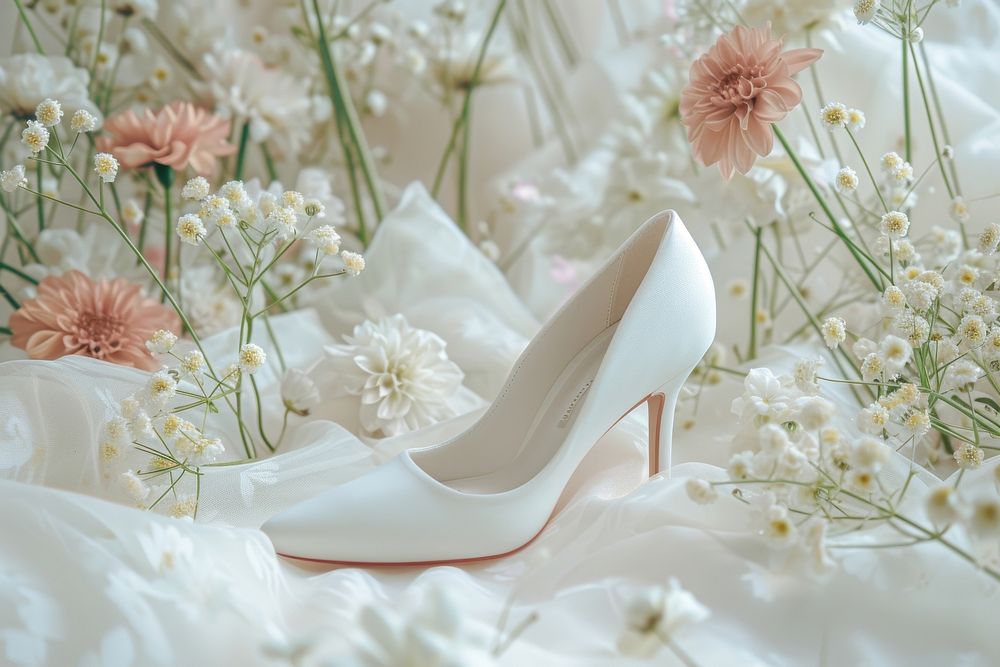 Kitten heels shoe footwear wedding flower.