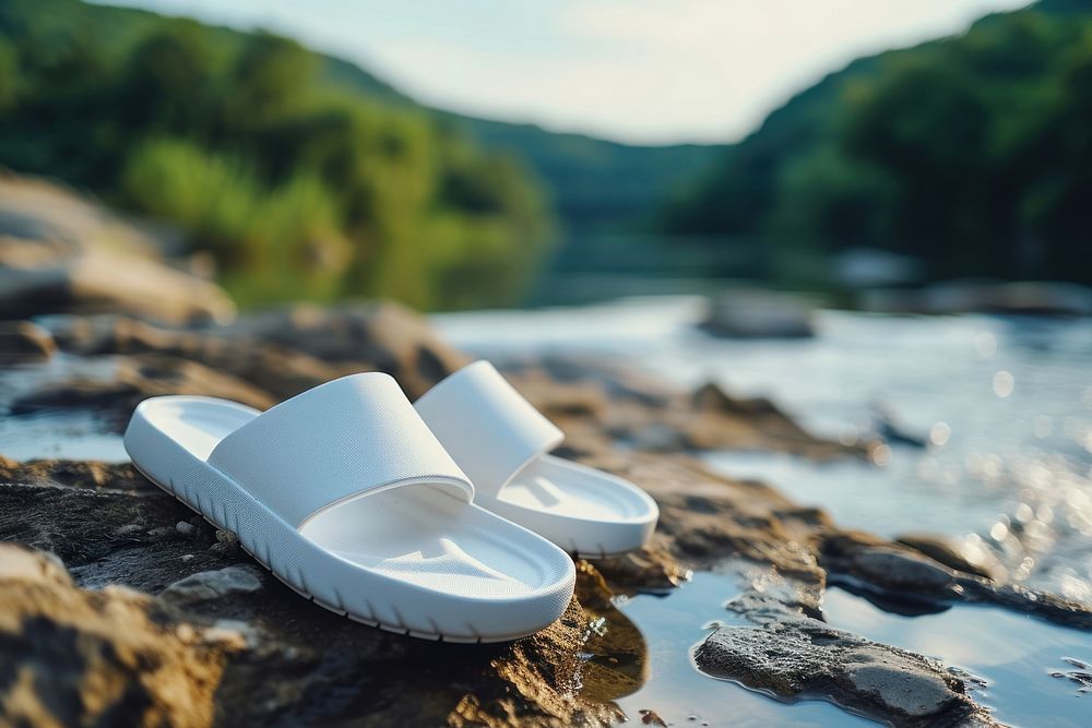 Slide sandals shoe flip-flops outdoors white.