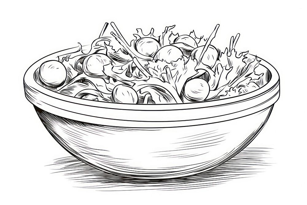 Salad outline sketch drawing bowl illustrated.