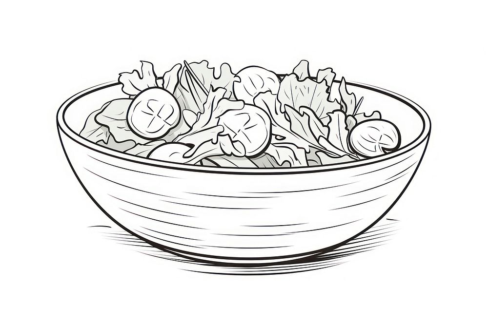 Salad outline sketch drawing bowl illustrated.
