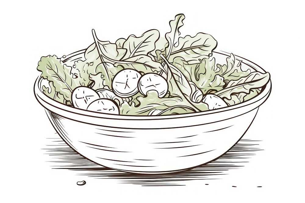 Salad outline sketch line drawing food bowl.