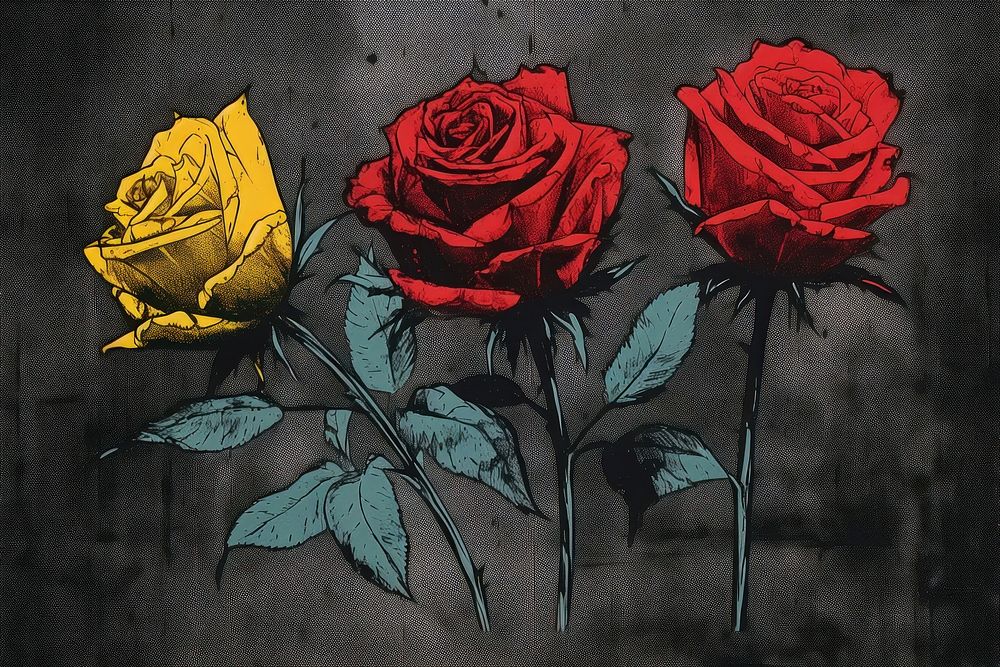 Silkscreen of a bouquet of roses art painting flower.
