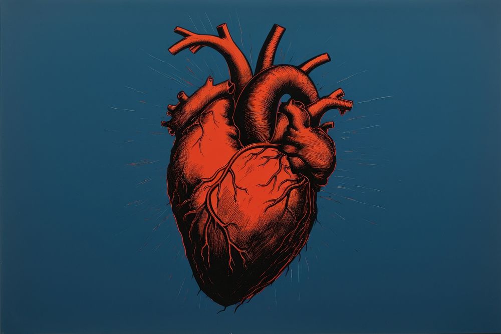 Anatomical heart cartoon blue red.