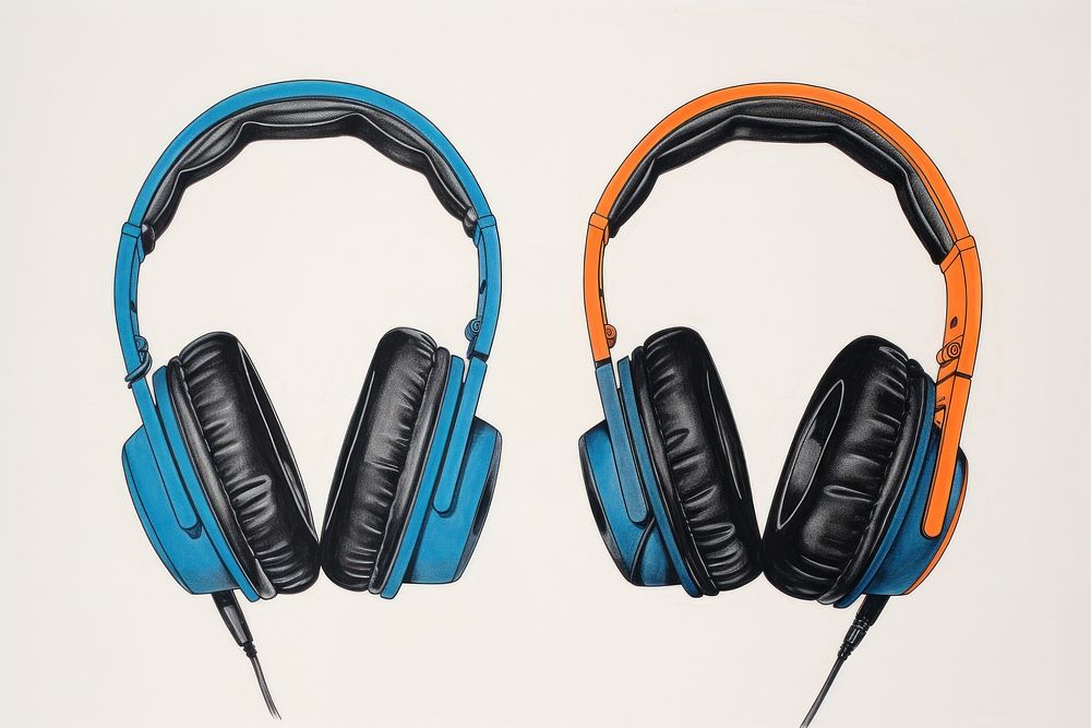 Pair of headphones headset blue electronics.
