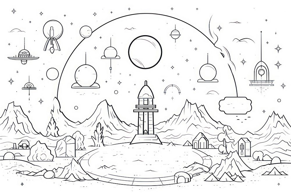 Space outline sketch outdoors drawing doodle.