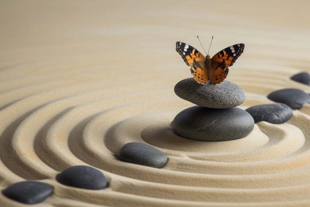 Stones balanced butterfly outdoors animal.