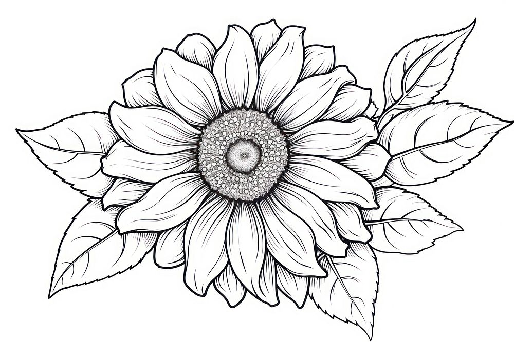 Sunflower outline sketch drawing plant white.