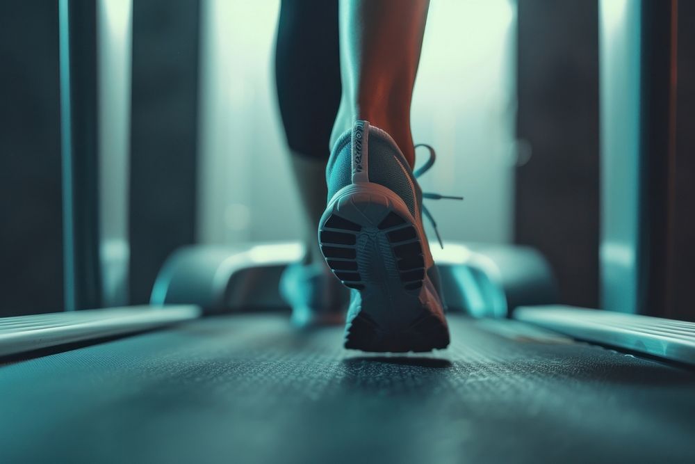 Leg running on treadmill footwear exercise sports.