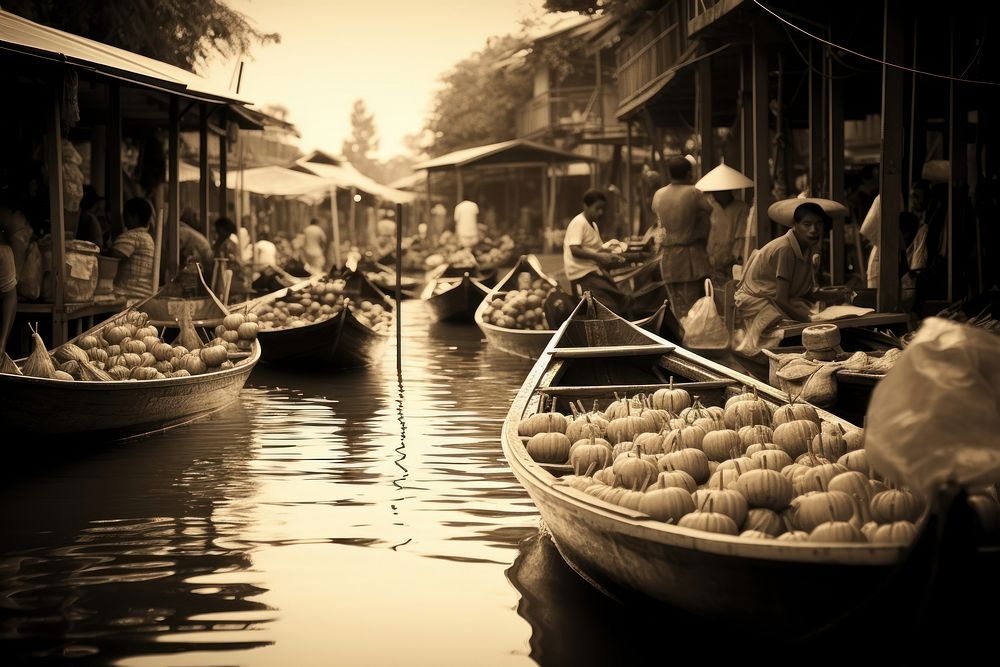 Thailand floating market outdoors vehicle boat.