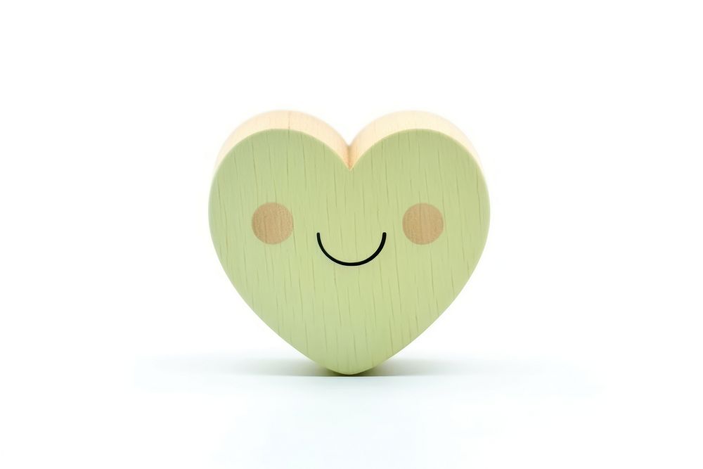 Cute light green heart toy white background anthropomorphic.