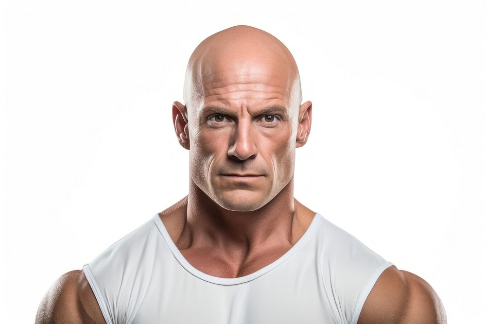 Portrait of Strong bald bodybuilder portrait adult photo.