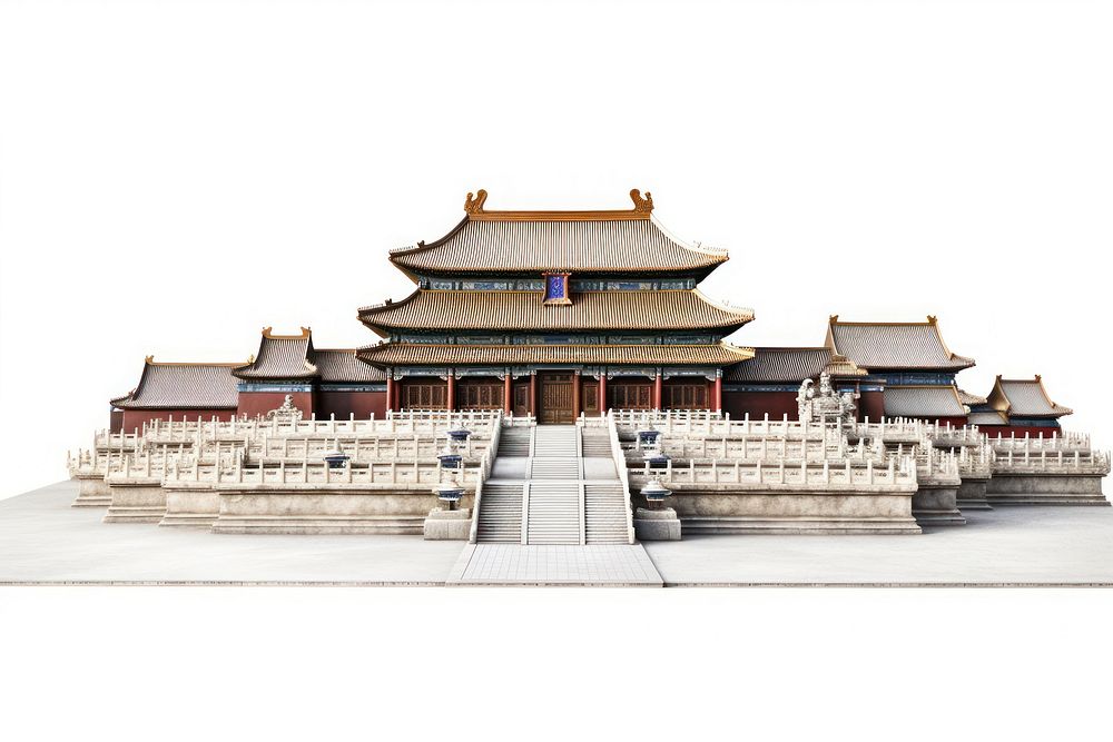 Royal palaces of the forbidden city in beijing architecture building white background.