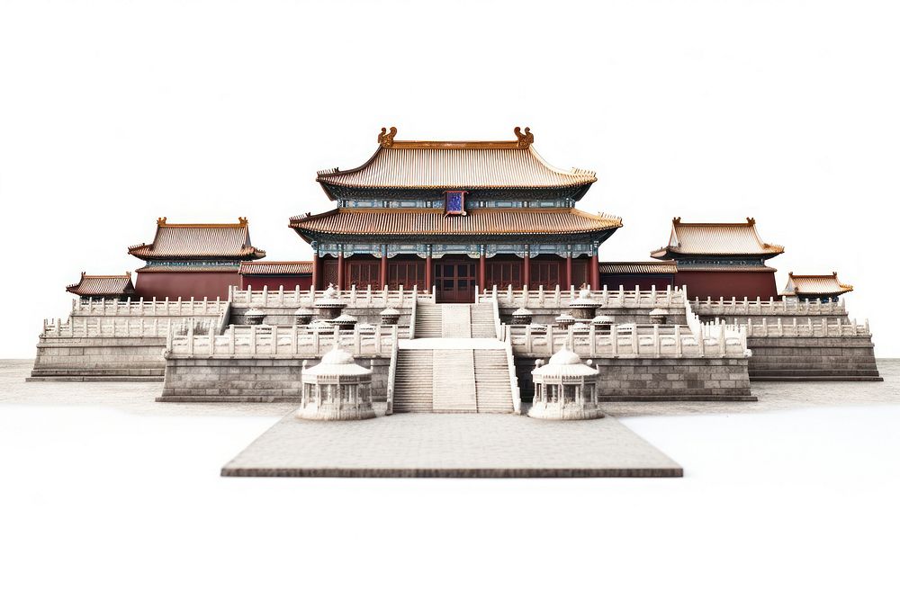 Royal palaces of the forbidden city in beijing landmark white background architecture.