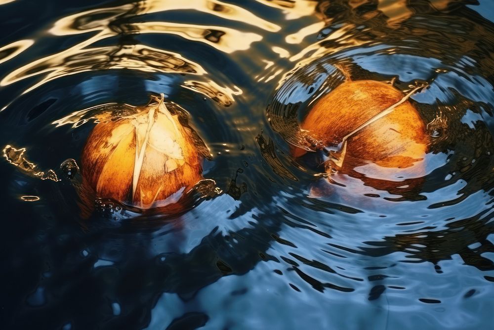 Tropical coconuts outdoors floating swimming.