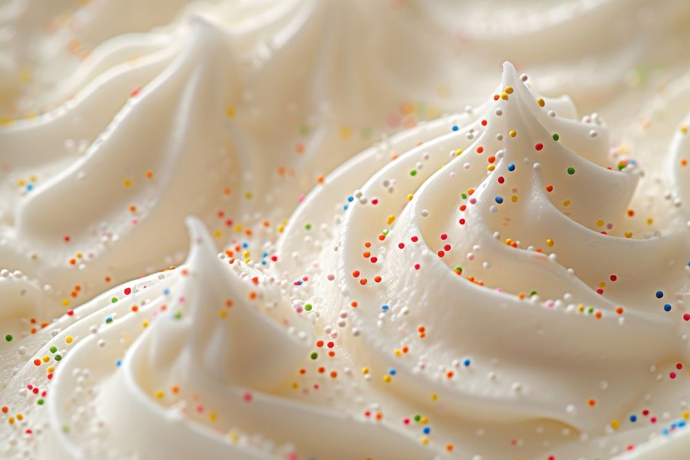 White cream with sprinkles dessert icing food.