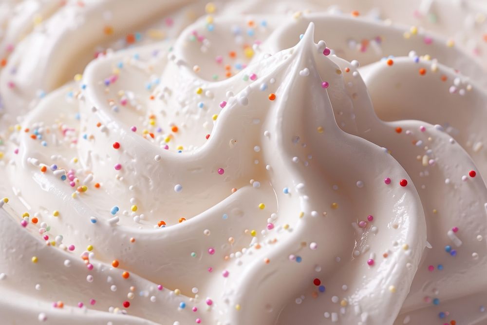 White swirled cream with sprinkles dessert icing food.