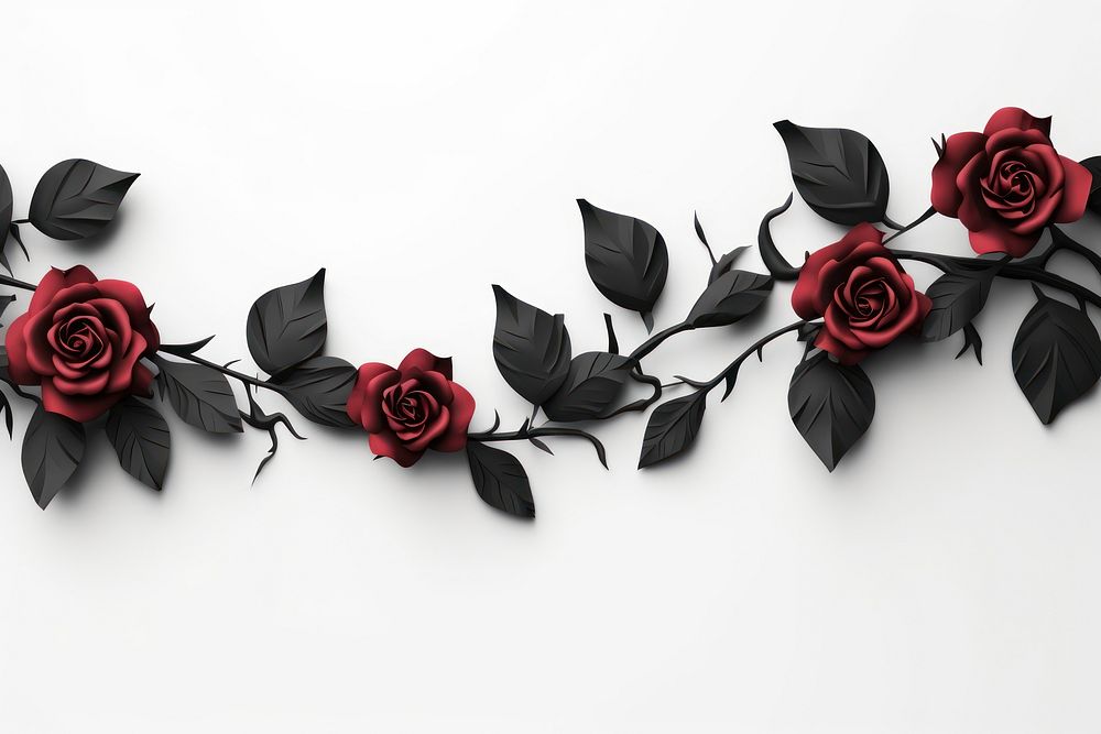 Black rose floral border pattern flower plant.