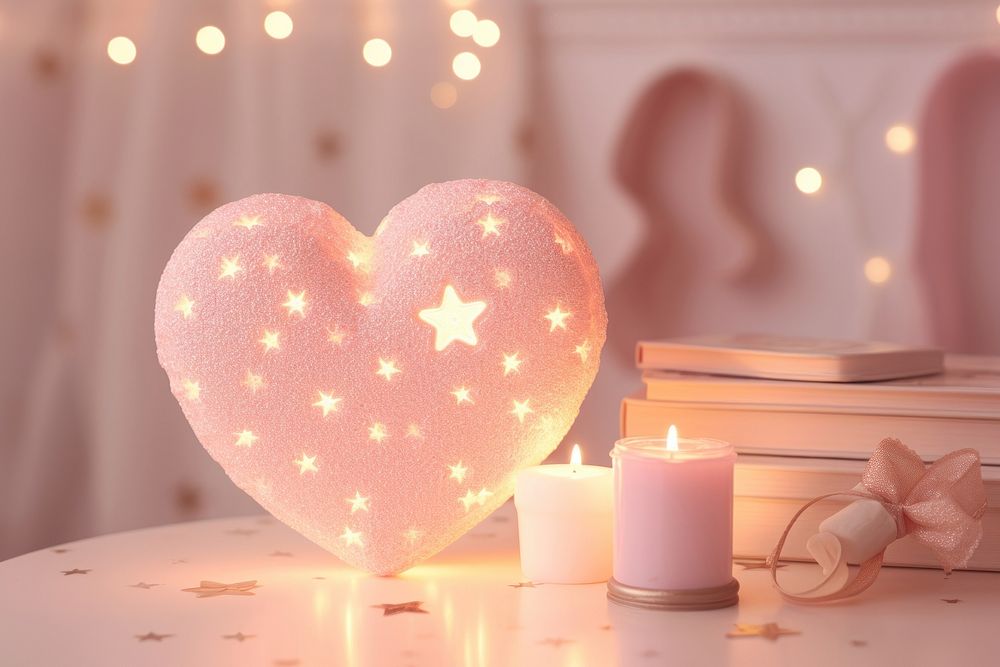 Heart candle star illuminated.