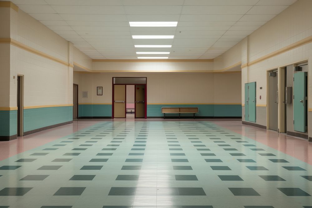 Empty conway high school flooring architecture illuminated.