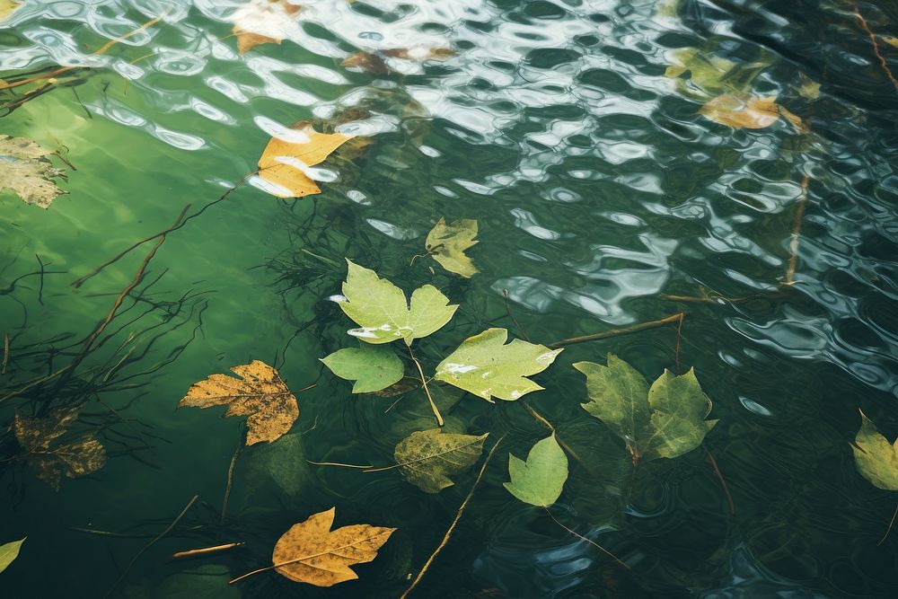 Fall green leaves outdoors floating nature.