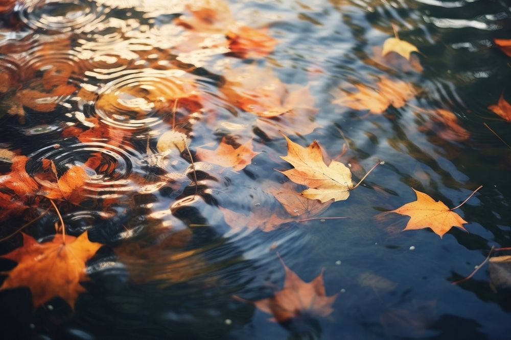 Fall leaves floating outdoors nature.