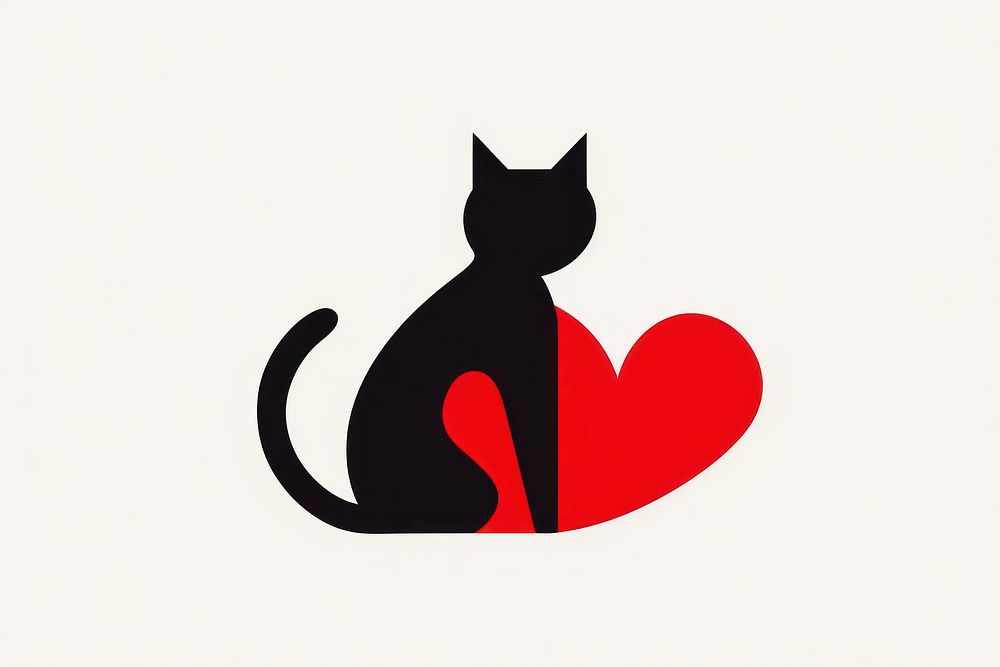 Cat in heart animal mammal logo.