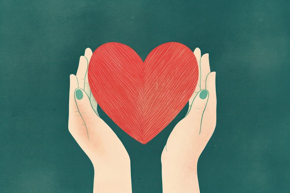 Cute heart holding green hand.