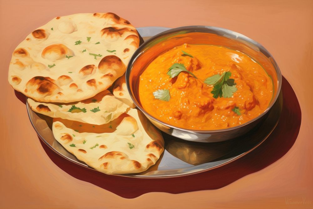Indian food bread curry plate.