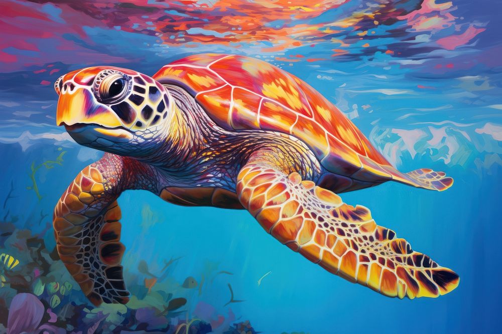 Sea turtle painting reptile animal.