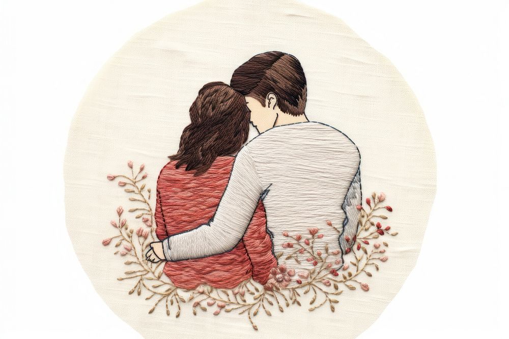 Couple hugging embroidery adult affectionate.