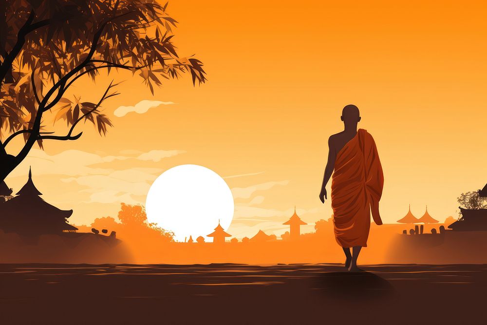 Illustration of a Monk outdoors walking adult.