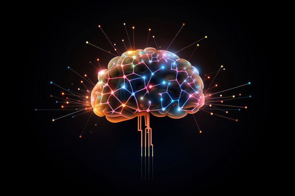 Technology brain illuminated cyberspace.