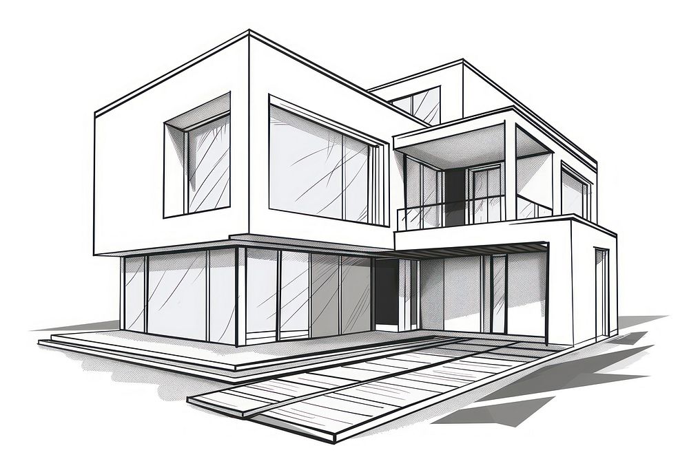 Modern house drawing sketch diagram.