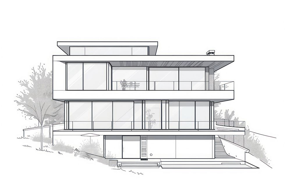 Modern house drawing sketch diagram.