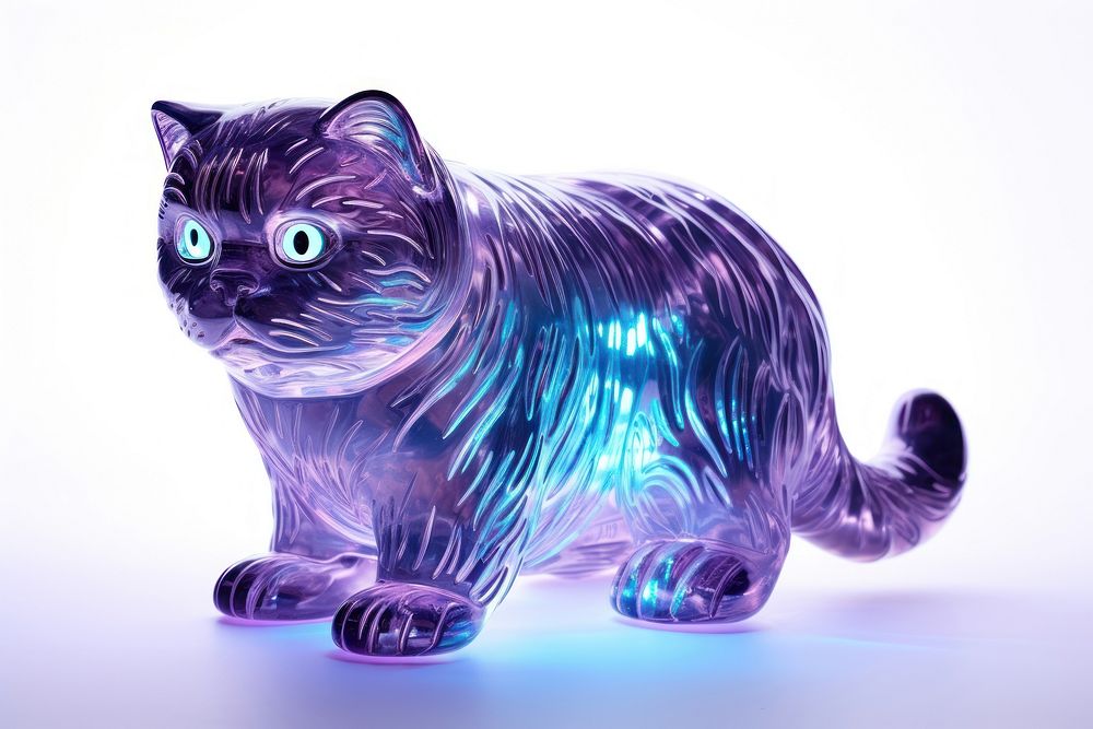 Neon chubby cat animal mammal light.