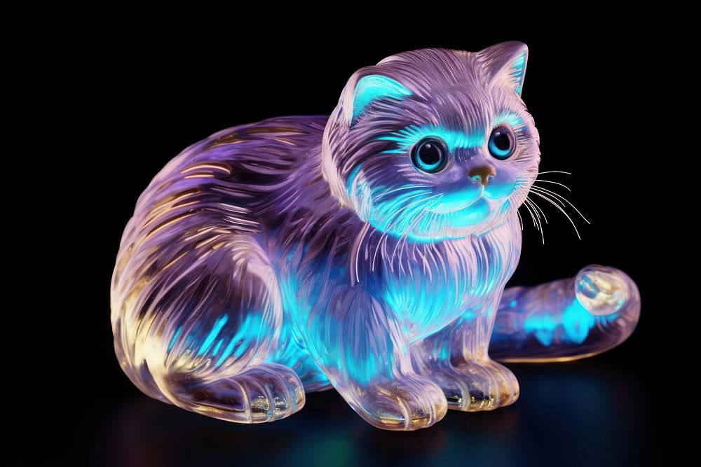 Neon chubby cat animal mammal purple.