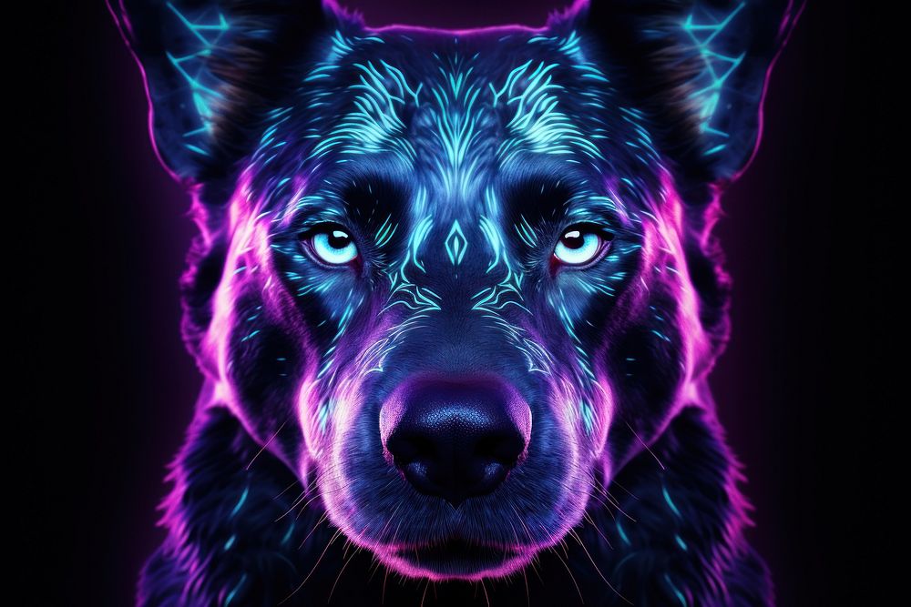 Neon closeup dog face mammal animal purple.