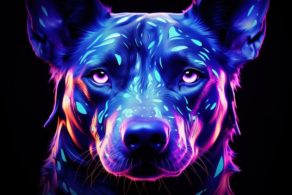 Neon closeup dog face mammal animal purple.