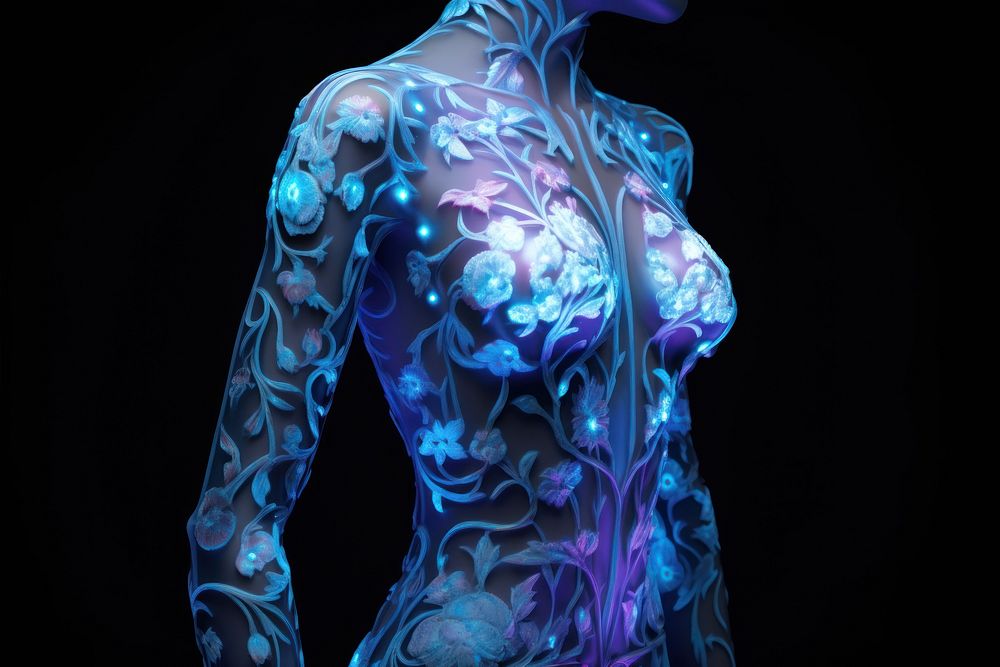 Neon floral skin tomography anatomy.