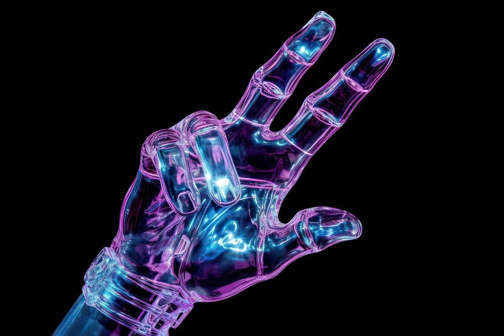 Neon hand point hand technology futuristic tomography.