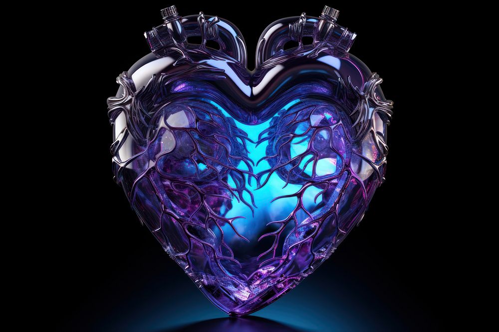 Neon heart gemstone jewelry illuminated.